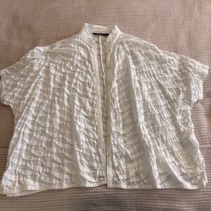 Vintage White Textured Button-Up Blouse fits XS-L EUC